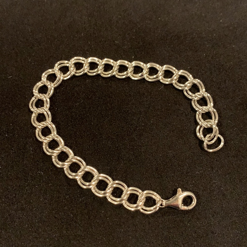 Solid Silver Charm Bracelet, 7” Long. - image 1